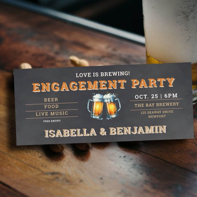 Invitación Cerveza temática Cerveza Black Ticket Engagement P (beer themed engagement party invitation brewery ticket black chalk board)