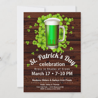 Invitación Cerveza verde del Día de San Patricio y Shamrock e