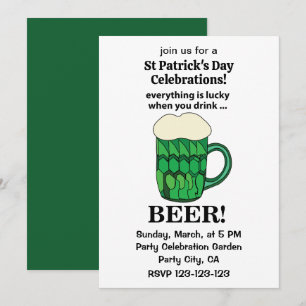 Invitación Cerveza Verde Día de San Patricio Afortunado Cerve