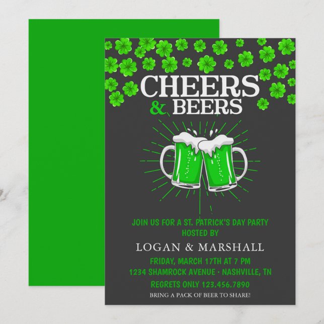 Invitación Cerveza verde y Shamrocks Fiesta del Día de Patric (Anverso / Reverso)