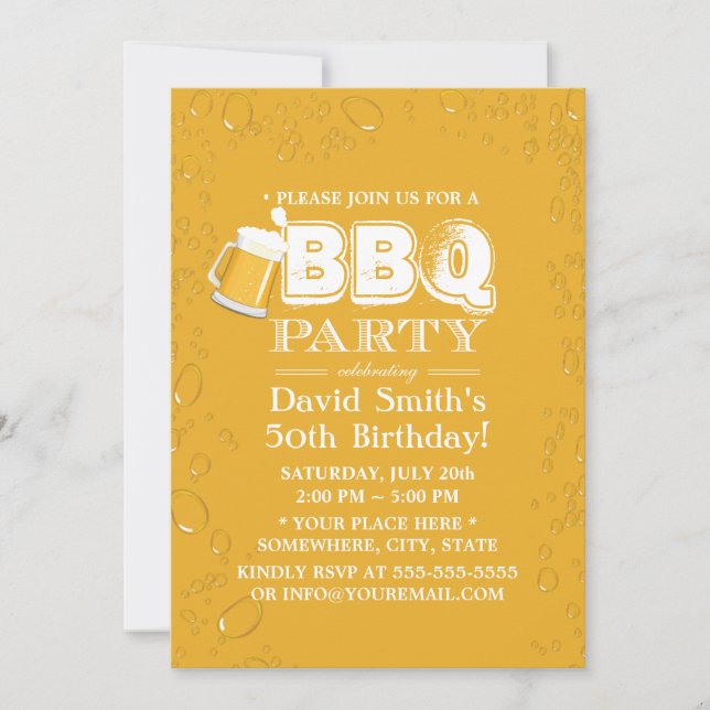 Invitación Cerveza y barbacoa Fiesta de cumpleaños número 50 (Anverso)