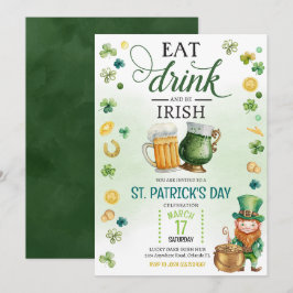 Invitación Cerveza y Cerveza St Patricks Día Leprechaun Verde