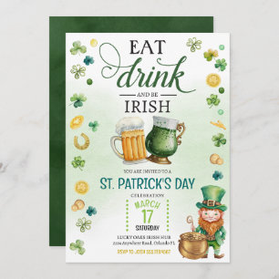Invitación Cerveza y Cerveza St Patricks Día Leprechaun Verde