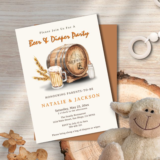 Invitación Cerveza y pañales género Baby Shower código neutro (Beer and Diapers Gender Neutral Coed Baby Shower Invitation)