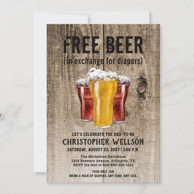 Invitación Cerveza y pañales hombres Fiesta Baby Shower (Anverso)