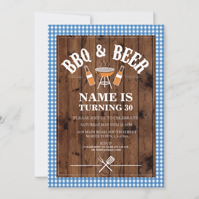Invitación Cerveza y queso fiesta de cumpleaños BBQ CUALQUIER (Anverso)