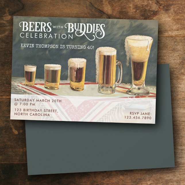 Invitación Cervezas Amigos Cumpleaños Cervezas Rústico Acuare (Beers Rustic Watercolor Beers Buddies Birthday Invitation)