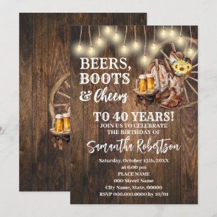 Invitación Cervezas Boots y vítores Sunflowers Cumpleaños Occ