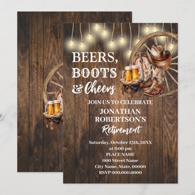 Invitación Cervezas de jubilación Botas y aplausos Fiesta occ (Anverso / Reverso)
