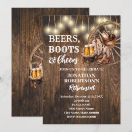 Invitación Cervezas de jubilación Botas y Cheers Fiesta Weste