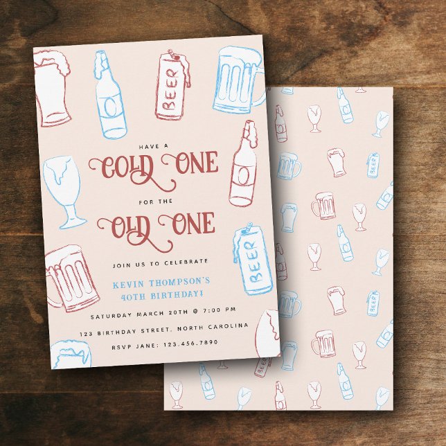 Invitación Cervezas Dibujo Caprichoso a Mano Rustico Cumpleañ (Beers Rustic Hand Drawn Whimsical Beer Birthday Invitation)