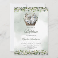 Cesta acuarela con Baptism suministra lirio blanco