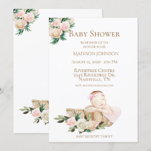 Invitación Cesta de bebé recién nacido Baby Shower rosa flora