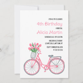Invitación Cesta de bicicleta rosa Tulip Flower Cualquier cum