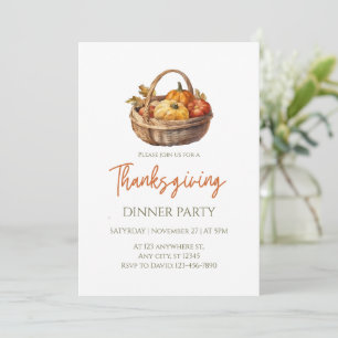 Invitación Cesta de calabaza de acuarela Cena de Acción de Gr