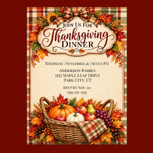 Invitación Cesta de cosecha de otoño Cena de Acción de Gracia