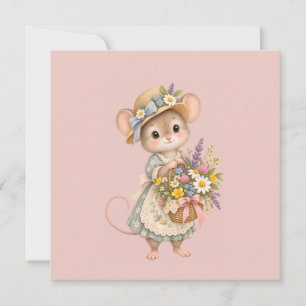 Invitación Cesta de flores silvestres de pequeño ratón