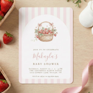 Invitación Cesta de Fresas Coquette Arco Rosa Baby shower