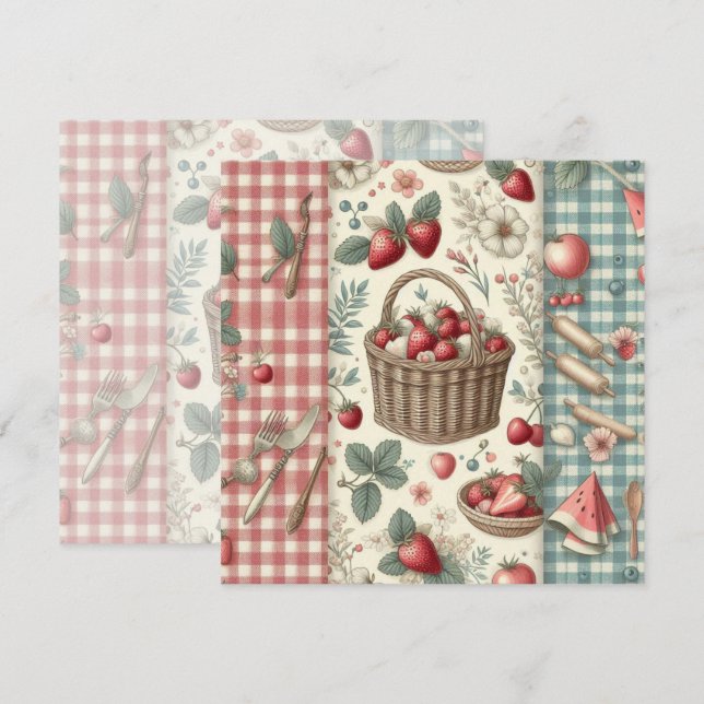 Invitación Cesta de Frutas Gingham Diversión (Anverso / Reverso)