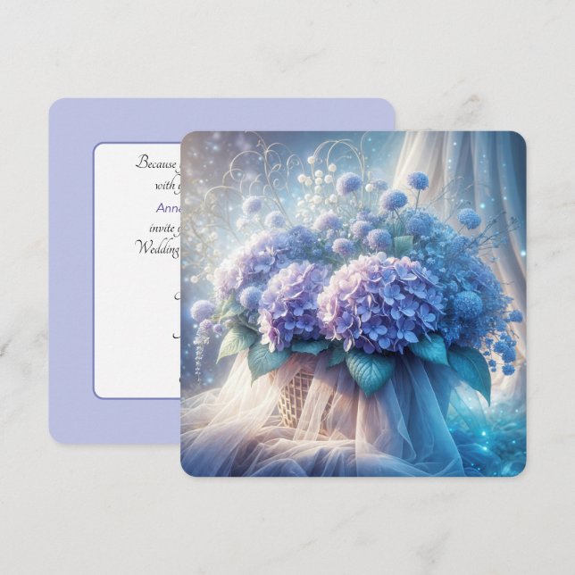 Invitación Cesta De Hidrangea Para Renovación De Votos Bodas (Anverso / Reverso)