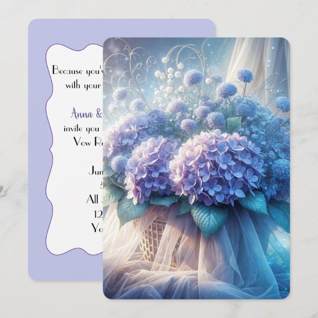 Invitación Cesta De Hidrangea Para Renovación De Votos Bodas (Anverso / Reverso)