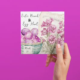 Invitación Cesta de Pascua con huevos y flores efímeras