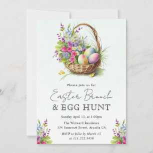 Invitación Cesta de Pascua de flores de primavera en acuarela