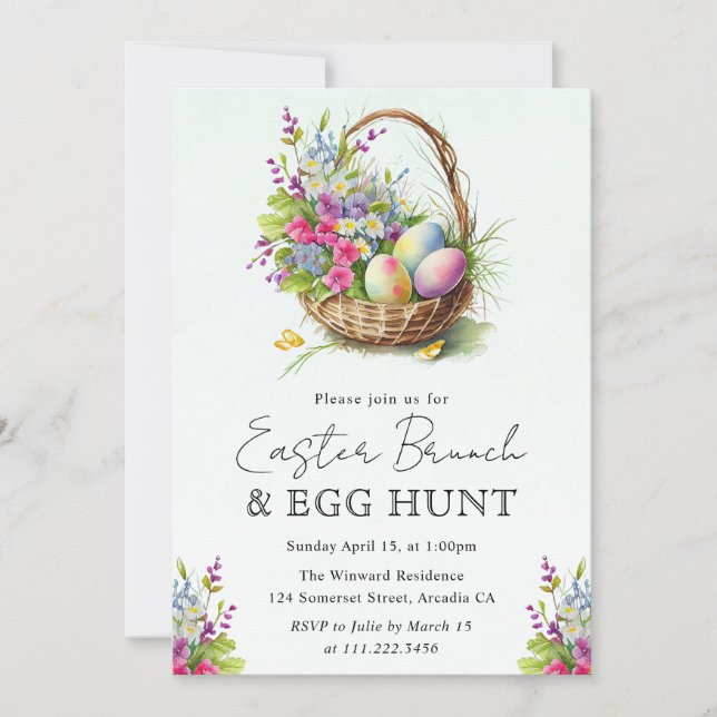 Invitación Cesta de Pascua de flores de primavera en acuarela (Anverso)