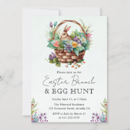 Invitación Cesta de Pascua y conejo floral en acuarela adorab