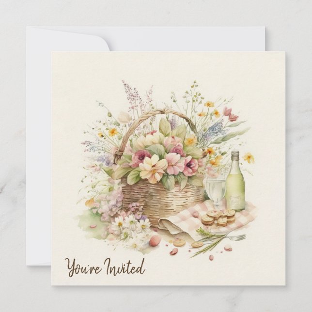 Invitación Cesta de picnic con fiesta de cumpleaños de botell (Anverso)
