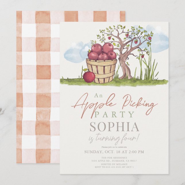 Invitación Cesta de selección de Apple y cumpleaños de árbol  (Anverso / Reverso)