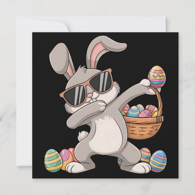 Invitación Cesto de Huevos de Pascua de Conejo Conejo Dabbing (Anverso)