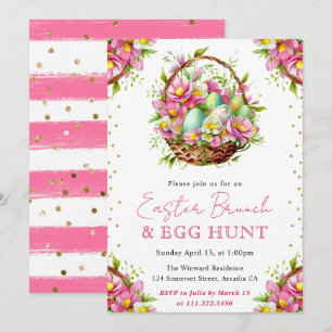 Invitación Cesto de Pascua de flores de primavera en acuarela