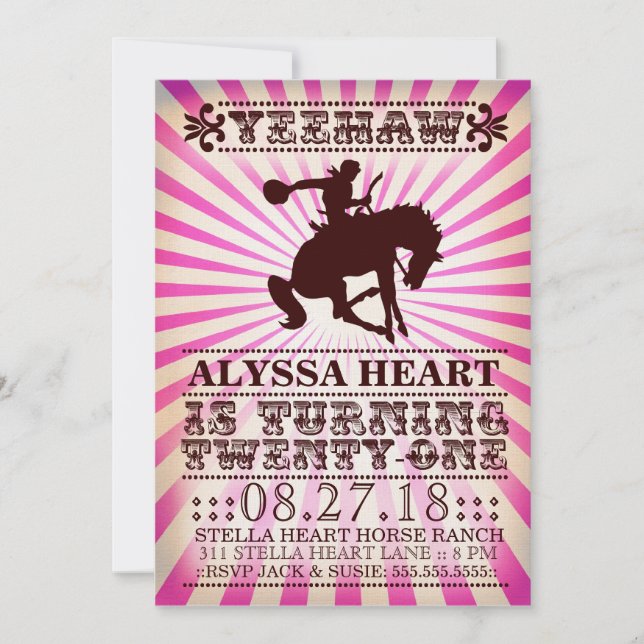 Invitación CG Yehaw Rodeo 21º Nacimiento Rosa (Anverso)