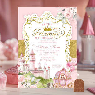 Invitación Chá de Bebé de Princesa Real Rosa y Dorado