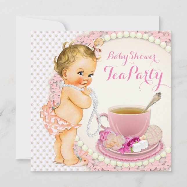 Invitación Chá de Bebé Fiesta del Té (Anverso)
