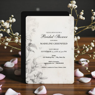 Invitación Chá de Coche Bridal Floral Negro Shabby Chic