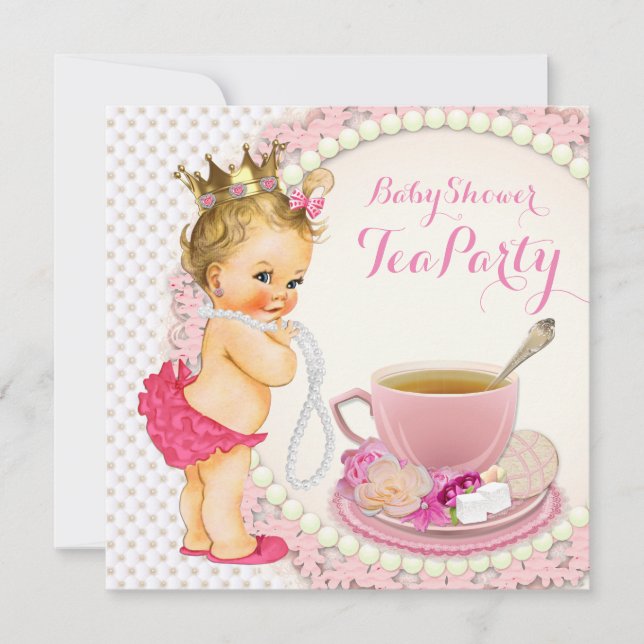 Invitación Chá para Baby Shower de Niña (Anverso)