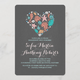Invitación Chalboard corazón lindo playa fiesta de compromiso