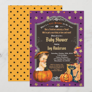 Invitación Chaleta retro dorada negra en la ducha Halloween