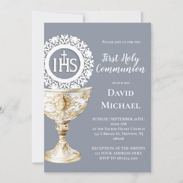 Invitación Chalice Host First Communion (Anverso)