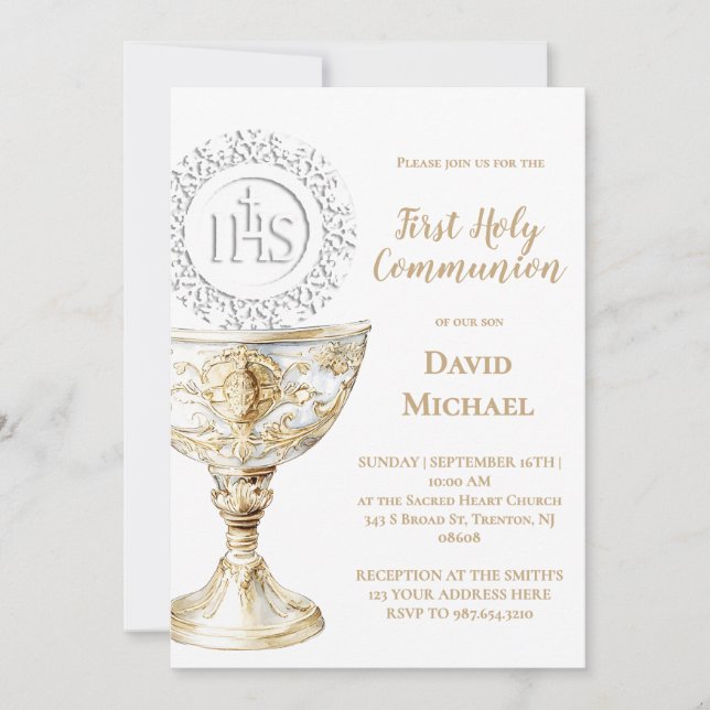 Invitación Chalice Host First Holy Communion (Anverso)