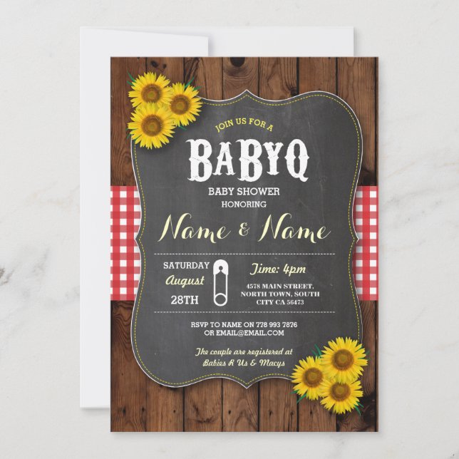 Invitación Chalk BaByQ Baby Shower Invite a la Madera Roja (Anverso)