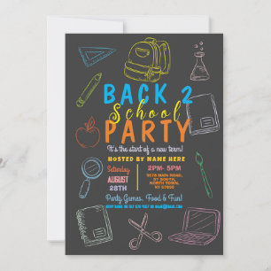Invitación Chalk De Vuelta Al Fiesta Escolar Chalkboard