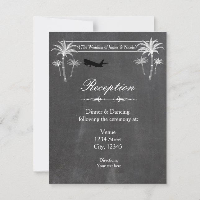Invitación Chalk Destination Travel Wedding Reception Card (Anverso)