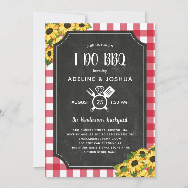Invitación Chalk Gingham Sunflowers I Do BBQ Couple's Shower (Anverso)
