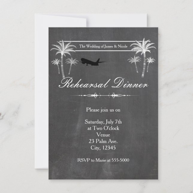 Invitación Chalk Palm Tree Destination Wedsal Test Card (Anverso)