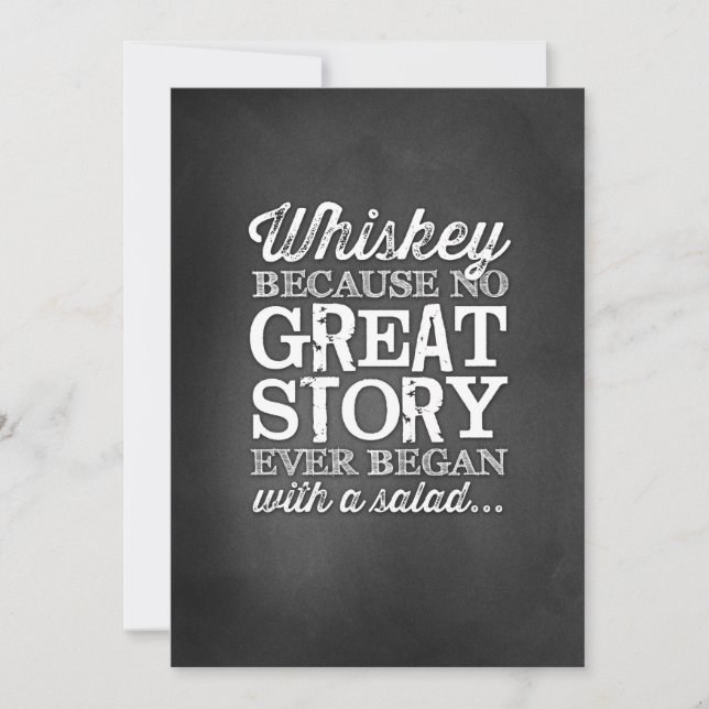 Invitación Chalkboard 5x7 Rótulo de tabla Whiskey Porque (Anverso)