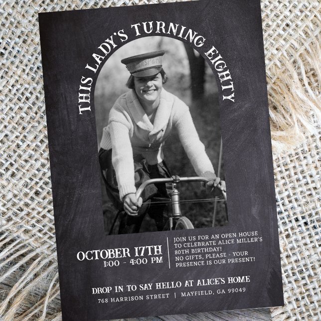 Invitación Chalkboard 80th Birthday Open House 2 Foto (Subido por el creador)