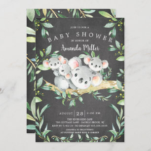 Invitación Chalkboard Adorable Koala Bear Triplet Baby Shower